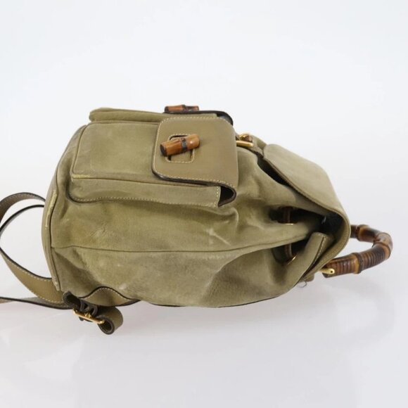 GUCCI Bamboo Backpack Suede Khaki Gold - Picture 4 of 15
